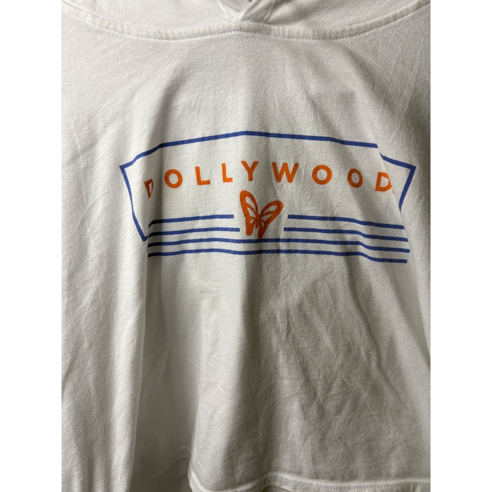 MV Sport Dollywood White Cropped High-Low Graphic Hoodie Womens Medium‎ - Picture 2 of 6